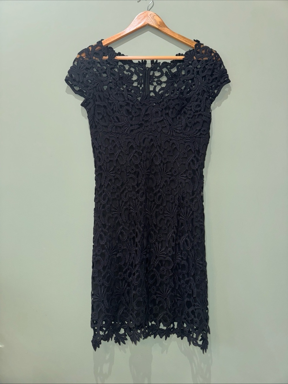Chetta B Black Lace Overlay Short Sleeve Dress Evening Formal Knee Length 4